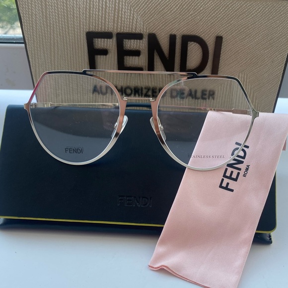Fendi Women`s Silver-tone Geometric Aviator Eyeglass Frames FF0329 03YG 00 Italy main image 14